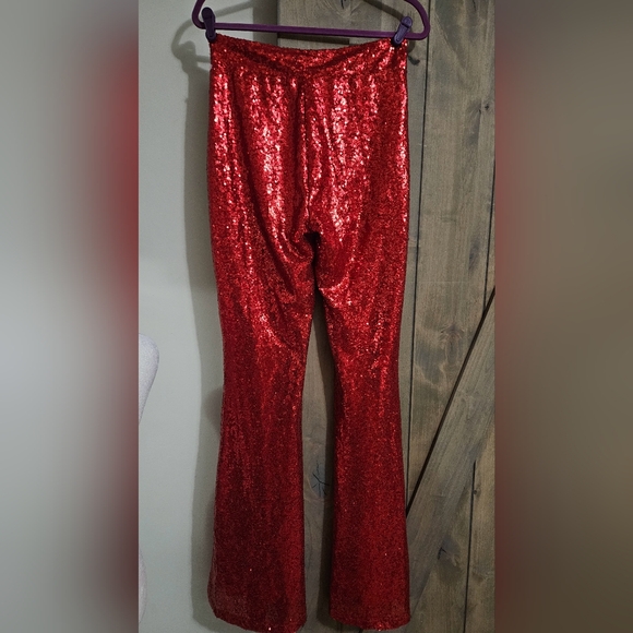 Sequin Flare Pants - Red - Picture 3 of 11